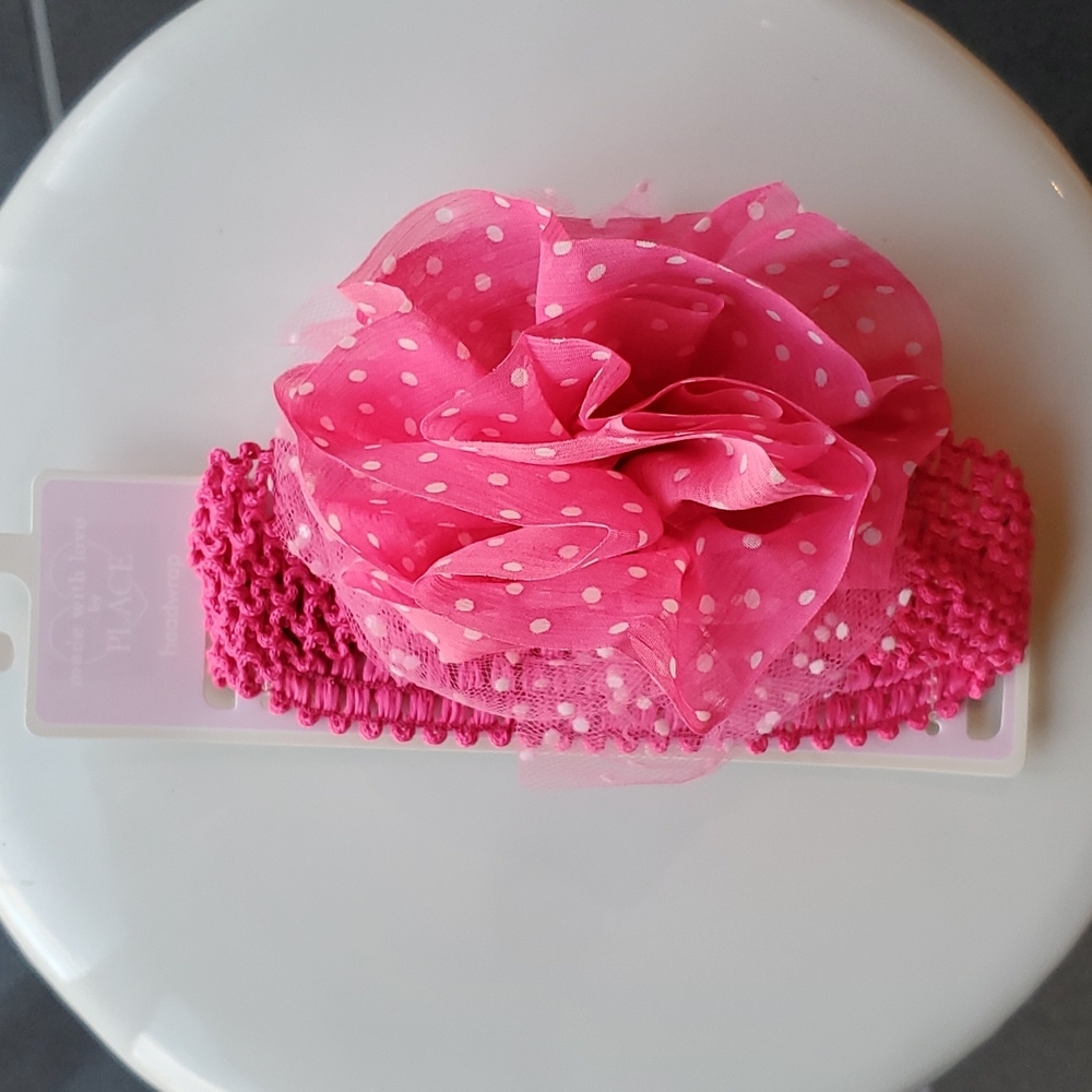 NWT Children's Place Girl's Hot Pink White Polka Dot Headwrap